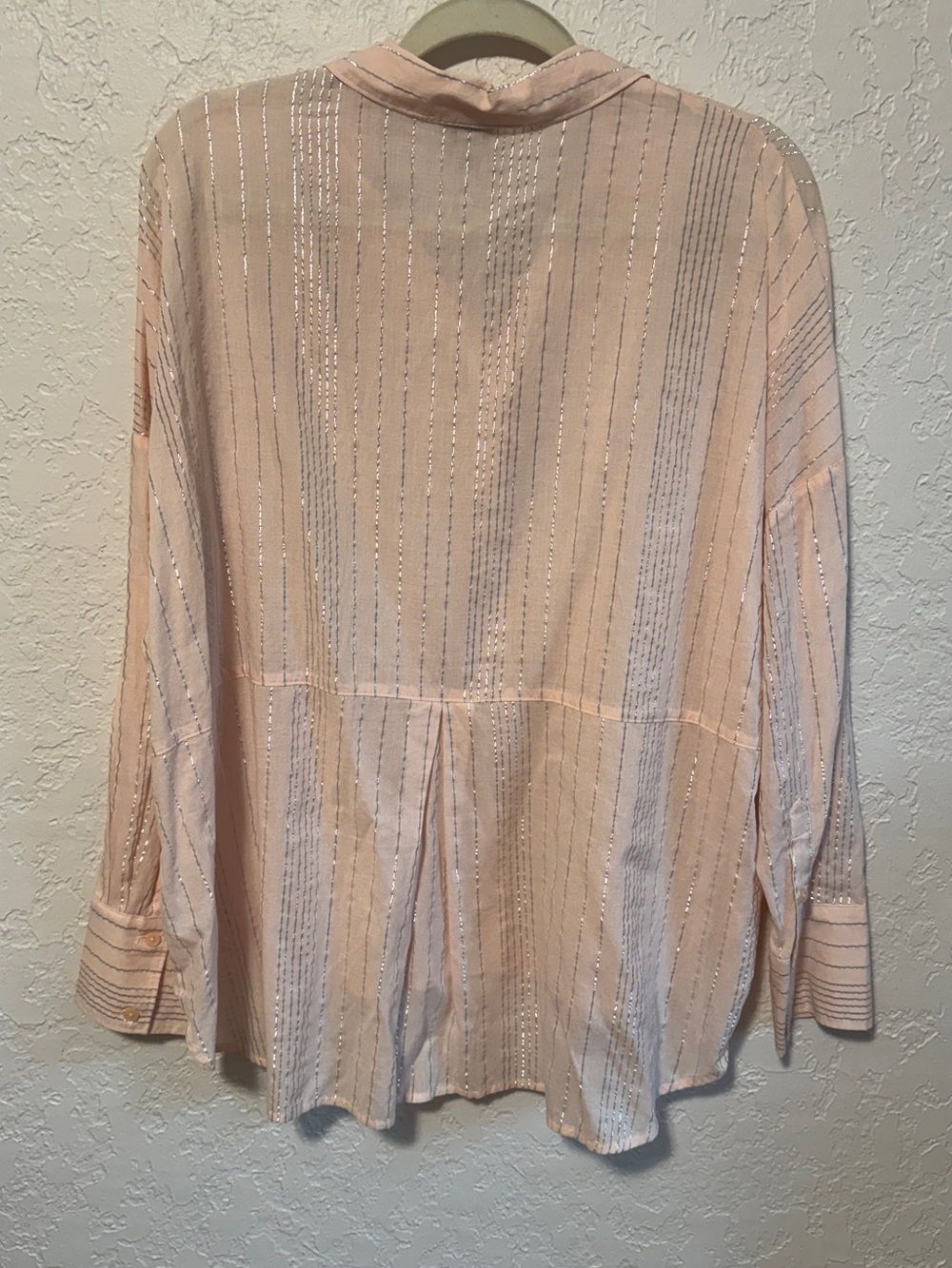 Light pink button down shirt with silver stripes - Picture 3 of 8